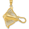 14K Yellow Gold Polished and Textured Stingray Charm - Ocean Inspired Pendant by Oro Pregiato