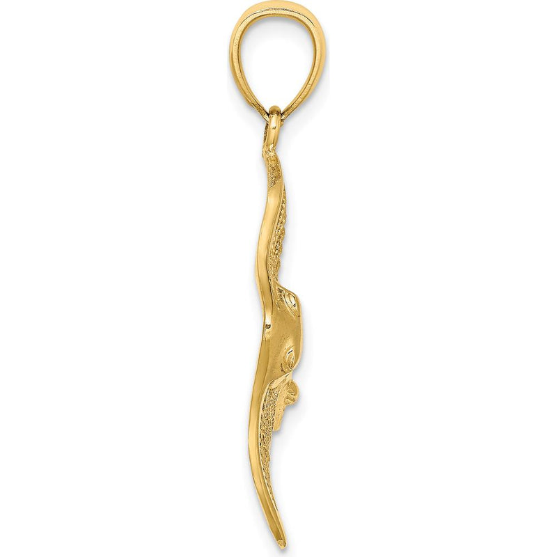 14K Yellow Gold Polished and Textured Stingray Charm - Ocean Inspired Pendant by Oro Pregiato