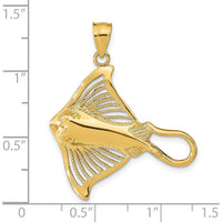 14K Yellow Gold Polished and Textured Stingray Charm - Ocean Inspired Pendant by Oro Pregiato