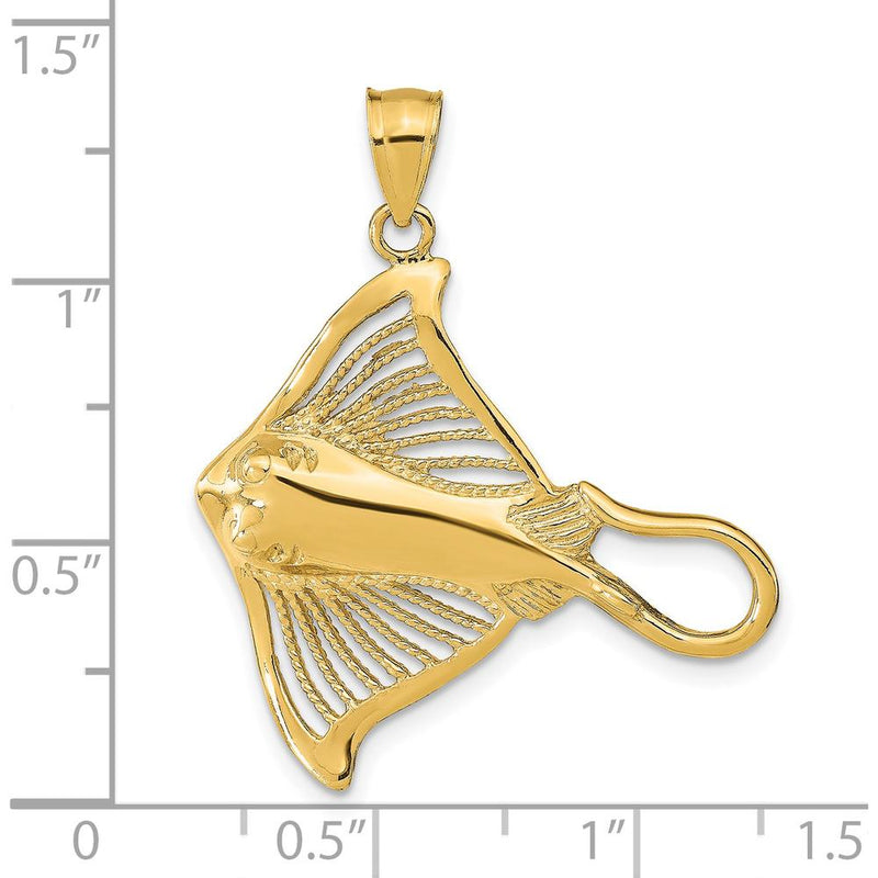 14K Yellow Gold Polished and Textured Stingray Charm - Ocean Inspired Pendant by Oro Pregiato