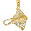 14K Yellow Gold Polished and Textured Stingray Charm - Ocean Inspired Pendant by Oro Pregiato