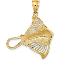 14K Yellow Gold Polished and Textured Stingray Charm - Ocean Inspired Pendant by Oro Pregiato