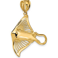 14K Yellow Gold Polished and Textured Stingray Charm - Ocean Inspired Pendant by Oro Pregiato