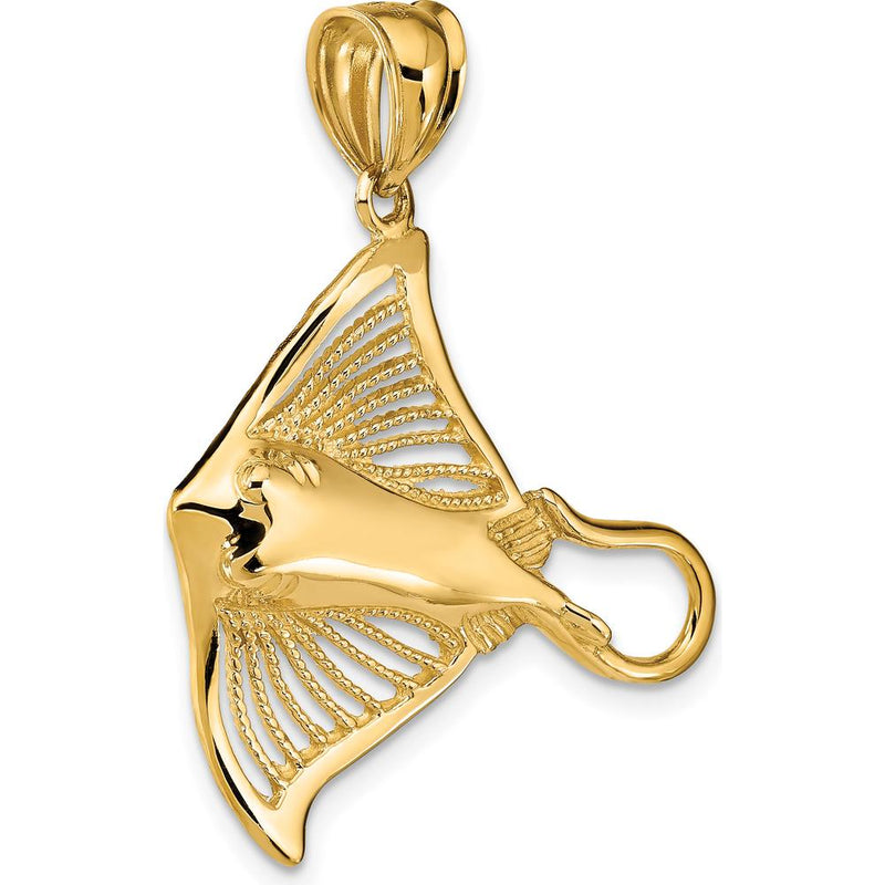 14K Yellow Gold Polished and Textured Stingray Charm - Ocean Inspired Pendant by Oro Pregiato