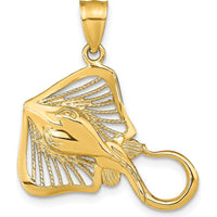 14K Yellow Gold Polished and Textured Stingray Charm Pendant by Oro Pregiato