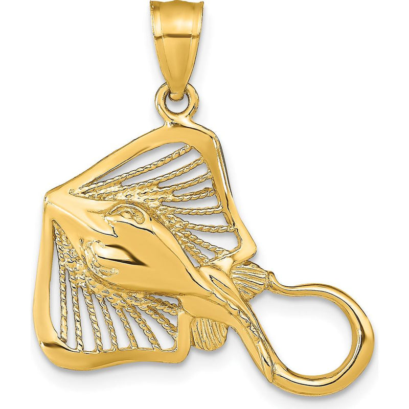 14K Yellow Gold Polished and Textured Stingray Charm Pendant by Oro Pregiato