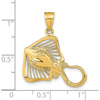 14K Yellow Gold Polished and Textured Stingray Charm Pendant by Oro Pregiato
