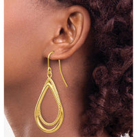 14K Yellow Gold Polished and Textured Teardrop Drop Earrings - 40mm Length by 0
