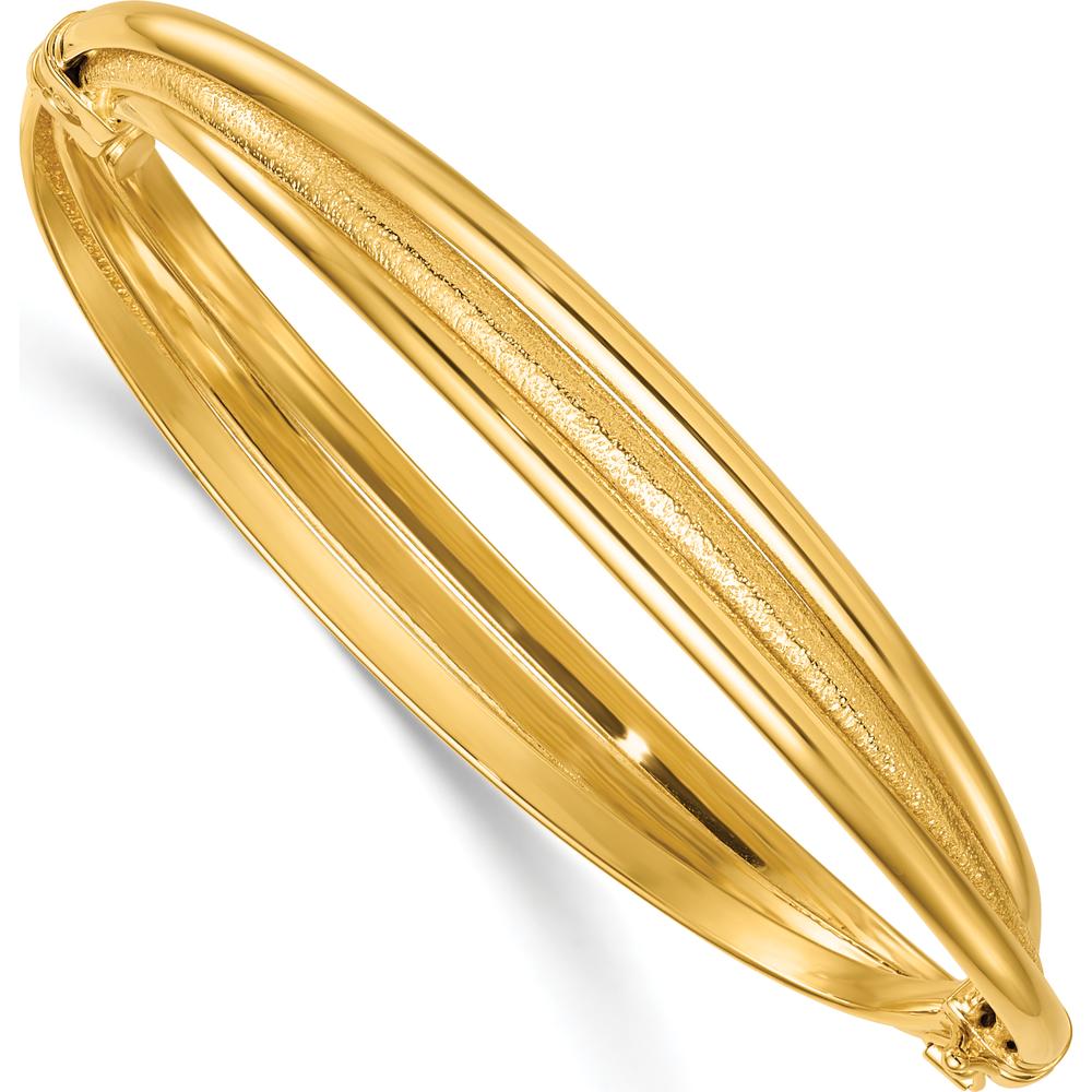 14K Yellow Gold Polished and Textured Three-Row Twisted Hinged Oval Bangle Bracelet - 8.5mm Width by Oro Pregiato