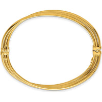 14K Yellow Gold Polished and Textured Three-Row Twisted Hinged Oval Bangle Bracelet - 8.5mm Width by Oro Pregiato