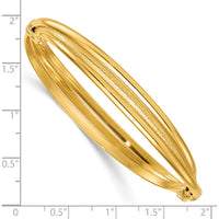 14K Yellow Gold Polished and Textured Three-Row Twisted Hinged Oval Bangle Bracelet - 8.5mm Width by Oro Pregiato