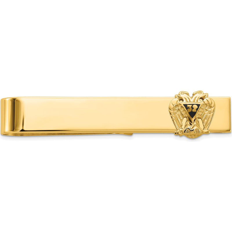 14K Yellow Gold Polished and Textured Tie Bar with Black Enamel Scottish Rite Masonic Symbol by IBGoodman
