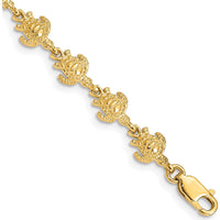 14K Yellow Gold Polished and Textured Turtle 7" Bracelet by Oro Pregiato