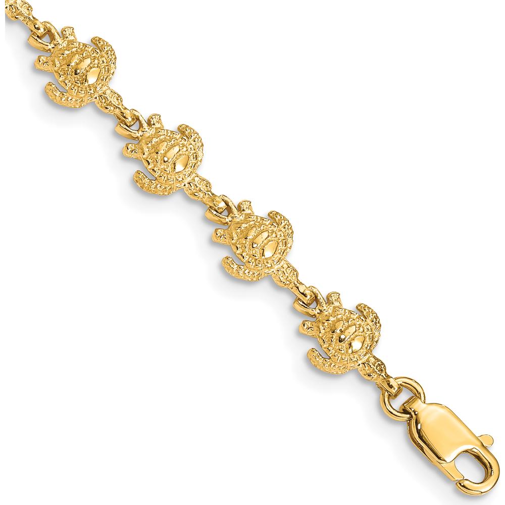 14K Yellow Gold Polished and Textured Turtle 7" Bracelet by Oro Pregiato
