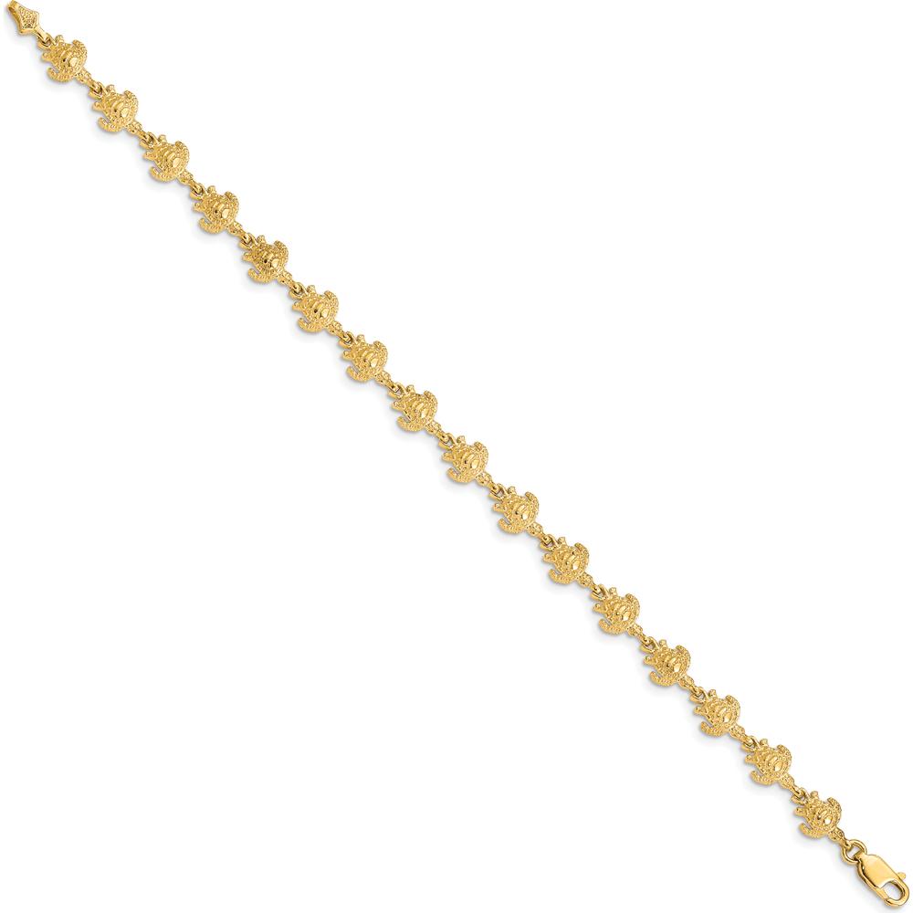 14K Yellow Gold Polished and Textured Turtle 7" Bracelet by Oro Pregiato
