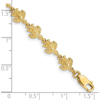 14K Yellow Gold Polished and Textured Turtle 7" Bracelet by Oro Pregiato