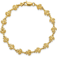 14K Yellow Gold Polished and Textured Turtle 7" Bracelet by Oro Pregiato