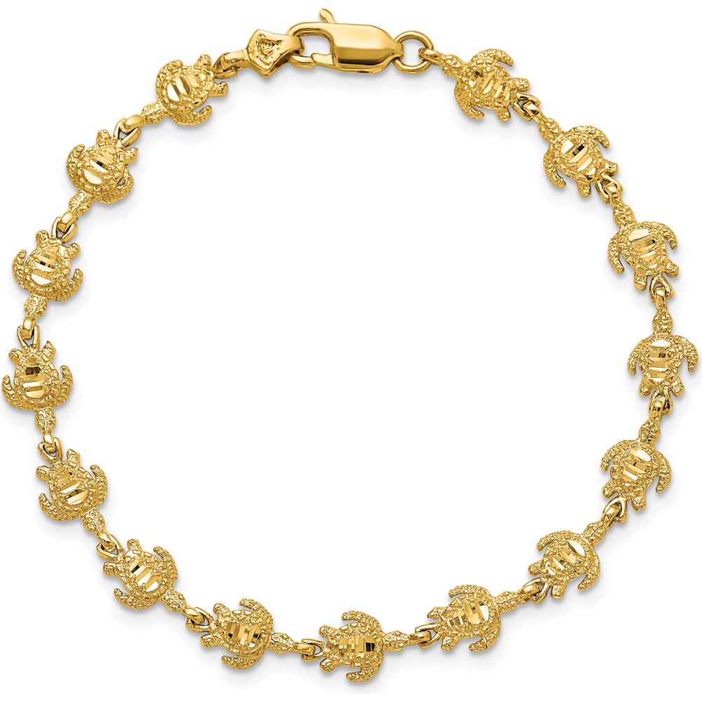 14K Yellow Gold Polished and Textured Turtle 7" Bracelet by Oro Pregiato