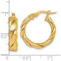 14K Yellow Gold Polished and Textured Twisted 20mm Hoop Earrings by 0