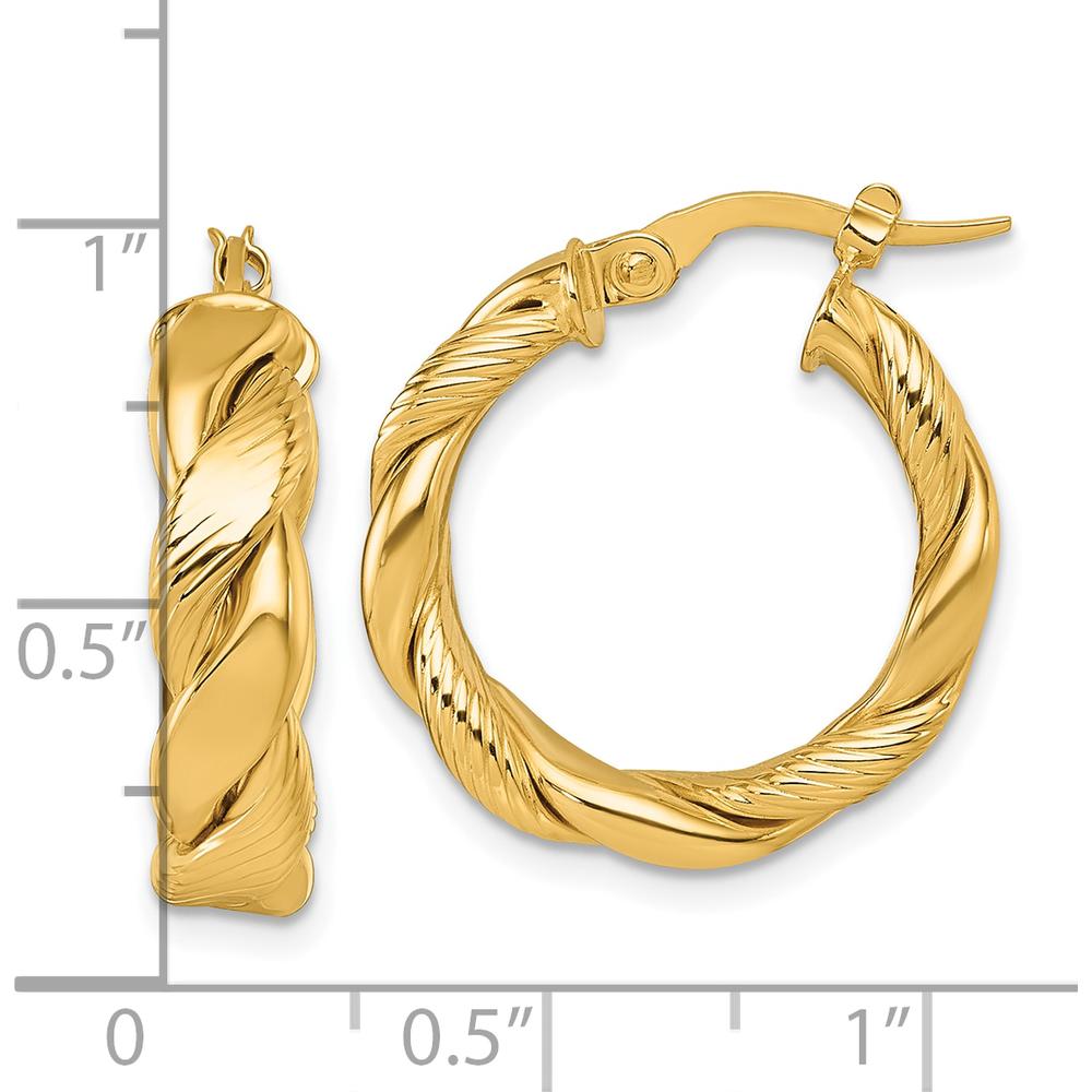 14K Yellow Gold Polished and Textured Twisted 20mm Hoop Earrings by 0