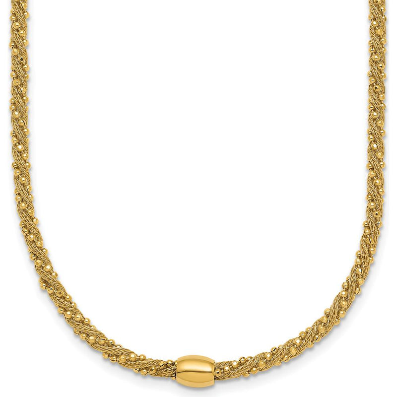 14K Yellow Gold Polished and Textured Twisted Bead Necklace - 17 inches by 0