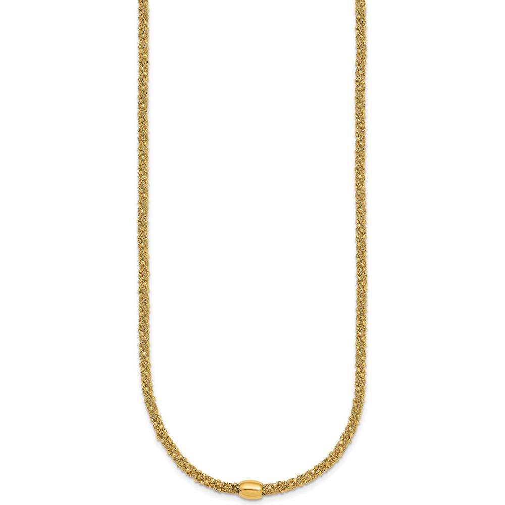 14K Yellow Gold Polished and Textured Twisted Bead Necklace - 17 inches by 0