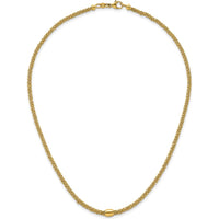 14K Yellow Gold Polished and Textured Twisted Bead Necklace - 17 inches by 0