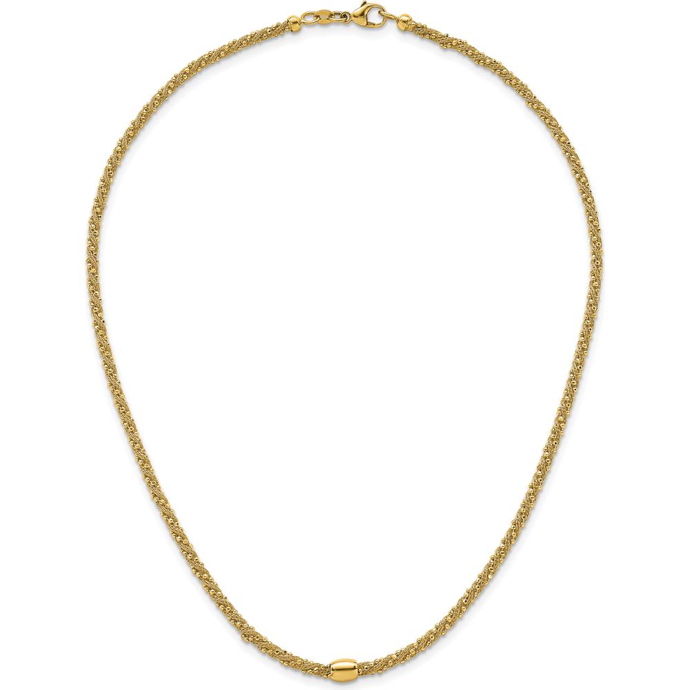 14K Yellow Gold Polished and Textured Twisted Bead Necklace - 17 inches by 0