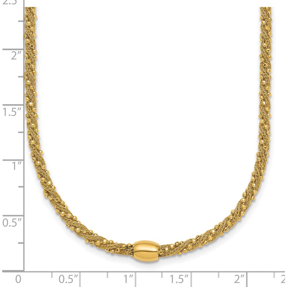 14K Yellow Gold Polished and Textured Twisted Bead Necklace - 17 inches by 0