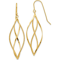 14K Yellow Gold Polished and Textured Twisted Dangle Earrings - 44mm Length by 0