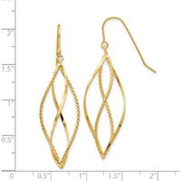 14K Yellow Gold Polished and Textured Twisted Dangle Earrings - 44mm Length by 0