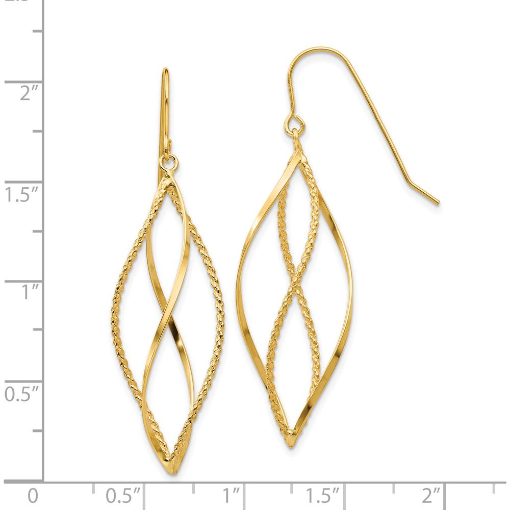 14K Yellow Gold Polished and Textured Twisted Dangle Earrings - 44mm Length by 0