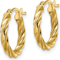 14K Yellow Gold Polished and Textured Twisted Hoop Earrings - 16.4mm Length by 0