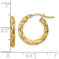 14K Yellow Gold Polished and Textured Twisted Hoop Earrings - 16.4mm Length by 0