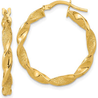 14K Yellow Gold Polished and Textured Twisted Hoop Earrings - 25.75mm Length, 25.5mm Width by 0