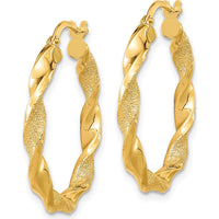14K Yellow Gold Polished and Textured Twisted Hoop Earrings - 25.75mm Length, 25.5mm Width by 0