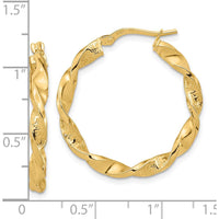 14K Yellow Gold Polished and Textured Twisted Hoop Earrings - 27.88mm Width by 0