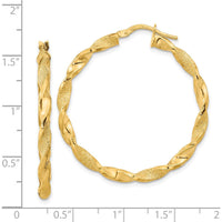 14K Yellow Gold Polished and Textured Twisted Hoop Earrings - 37.75mm Length by 0
