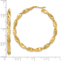 14K Yellow Gold Polished and Textured Twisted Hoop Earrings - 39.7mm by 0