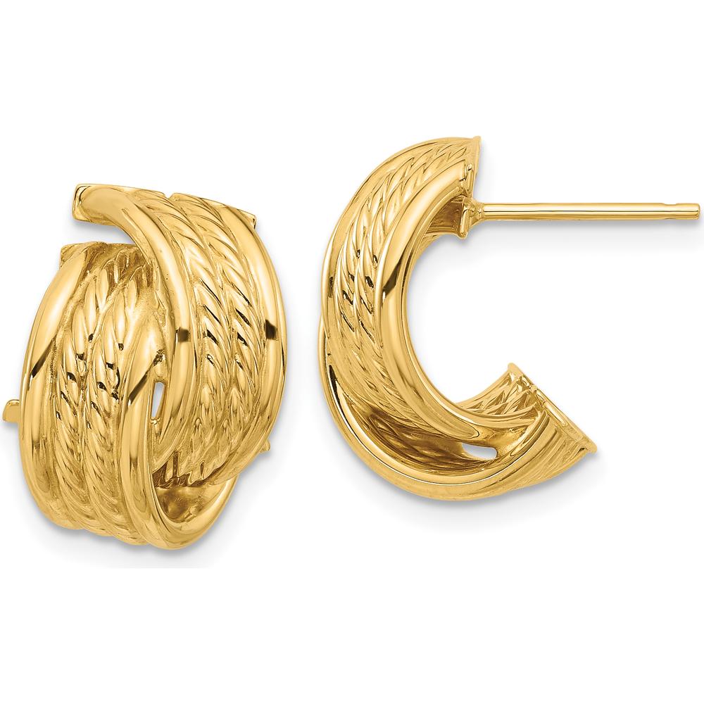 14K Yellow Gold Polished and Textured Twisted J-Hoop Earrings by 0