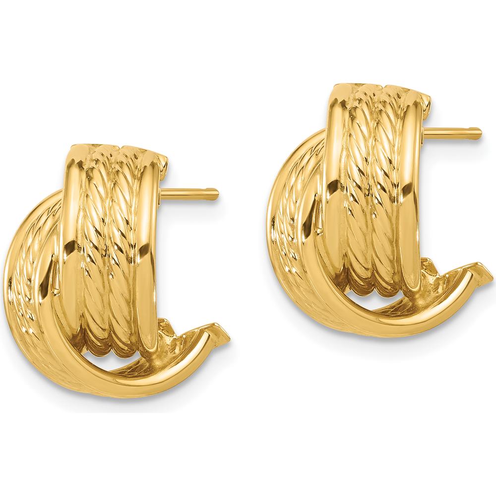 14K Yellow Gold Polished and Textured Twisted J-Hoop Earrings by 0