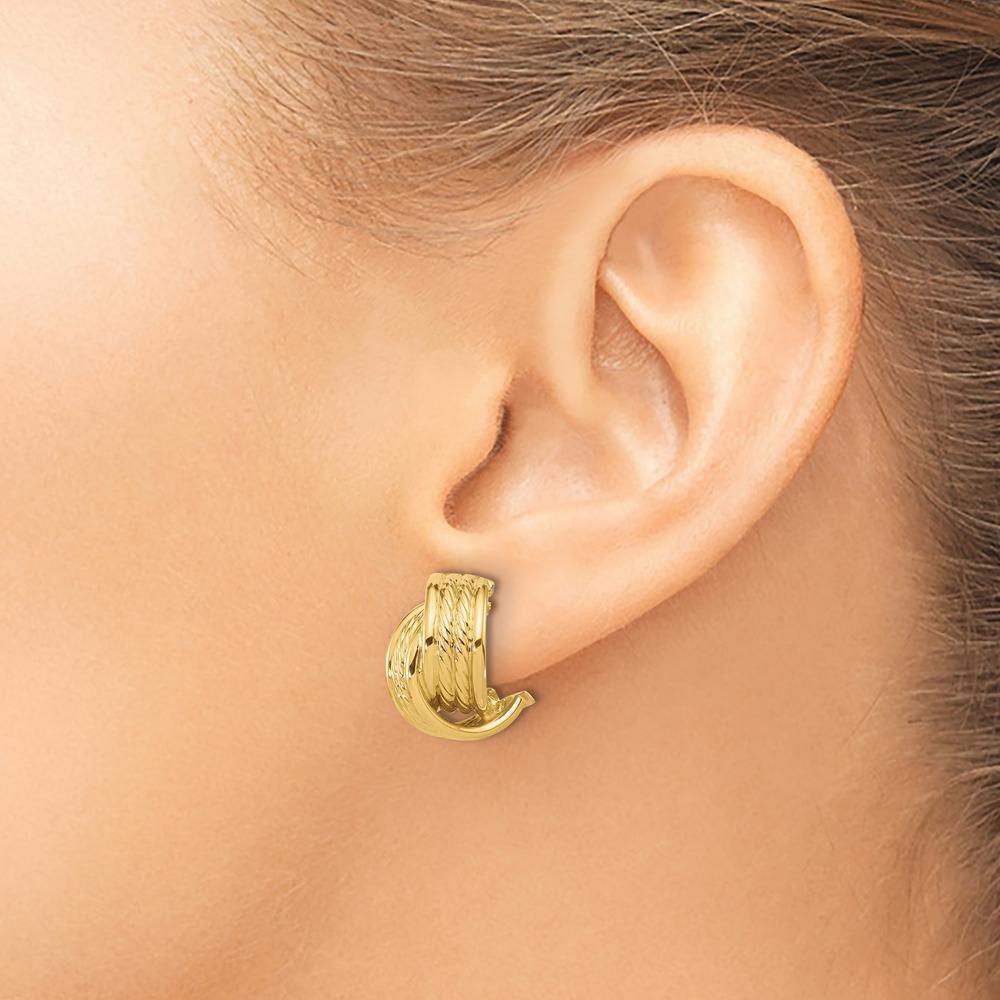 14K Yellow Gold Polished and Textured Twisted J-Hoop Earrings by 0