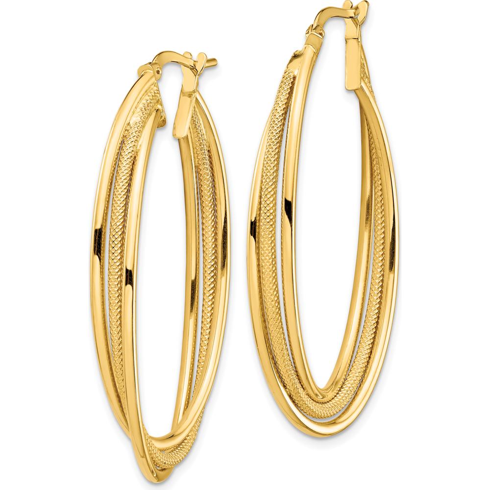 14K Yellow Gold Polished and Textured Twisted Oval Hoop Earrings - Lightweight Design by 0