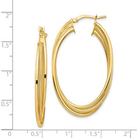 14K Yellow Gold Polished and Textured Twisted Oval Hoop Earrings - Lightweight Design by 0