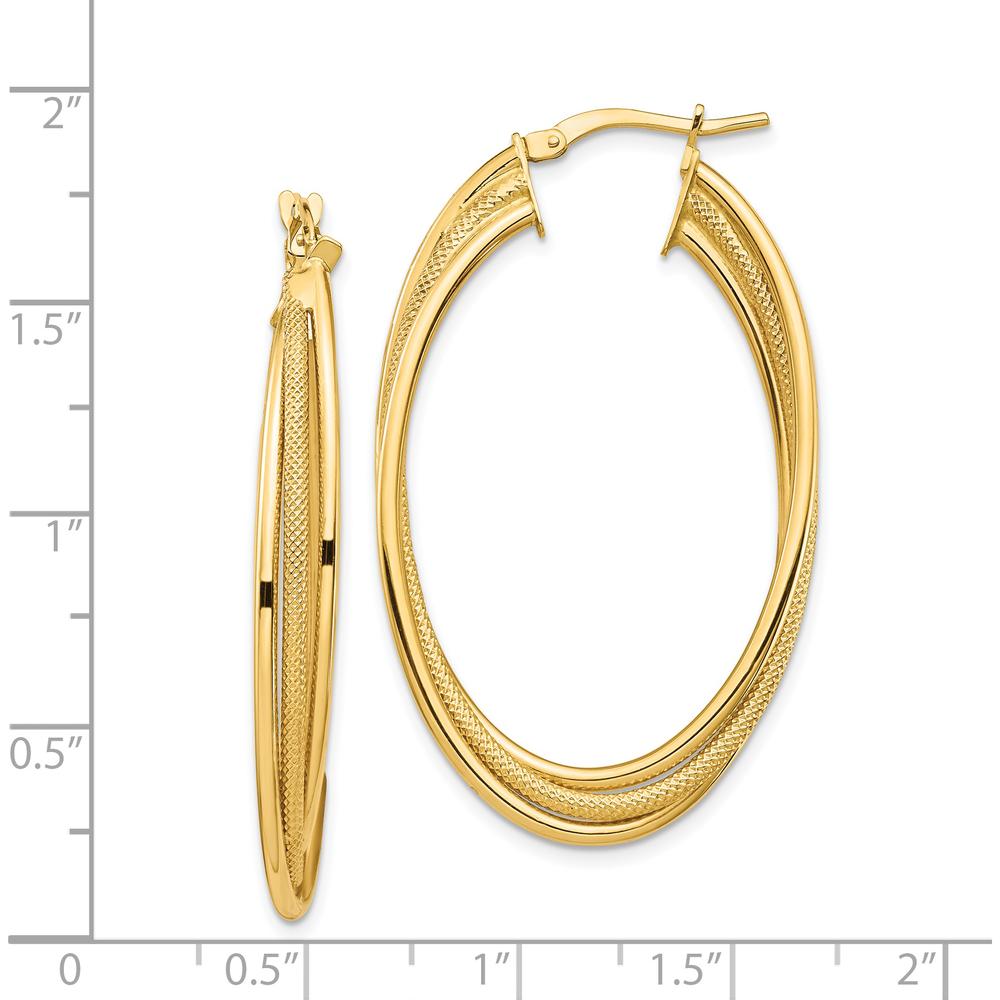 14K Yellow Gold Polished and Textured Twisted Oval Hoop Earrings - Lightweight Design by 0