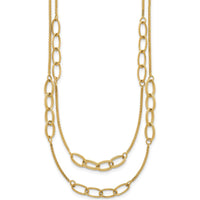 14K Yellow Gold Polished and Textured Woven Double Strand Oval Links Necklace - 17.5" by 0