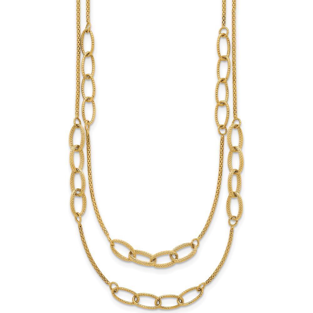 14K Yellow Gold Polished and Textured Woven Double Strand Oval Links Necklace - 17.5" by 0