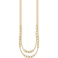 14K Yellow Gold Polished and Textured Woven Double Strand Oval Links Necklace - 17.5" by 0