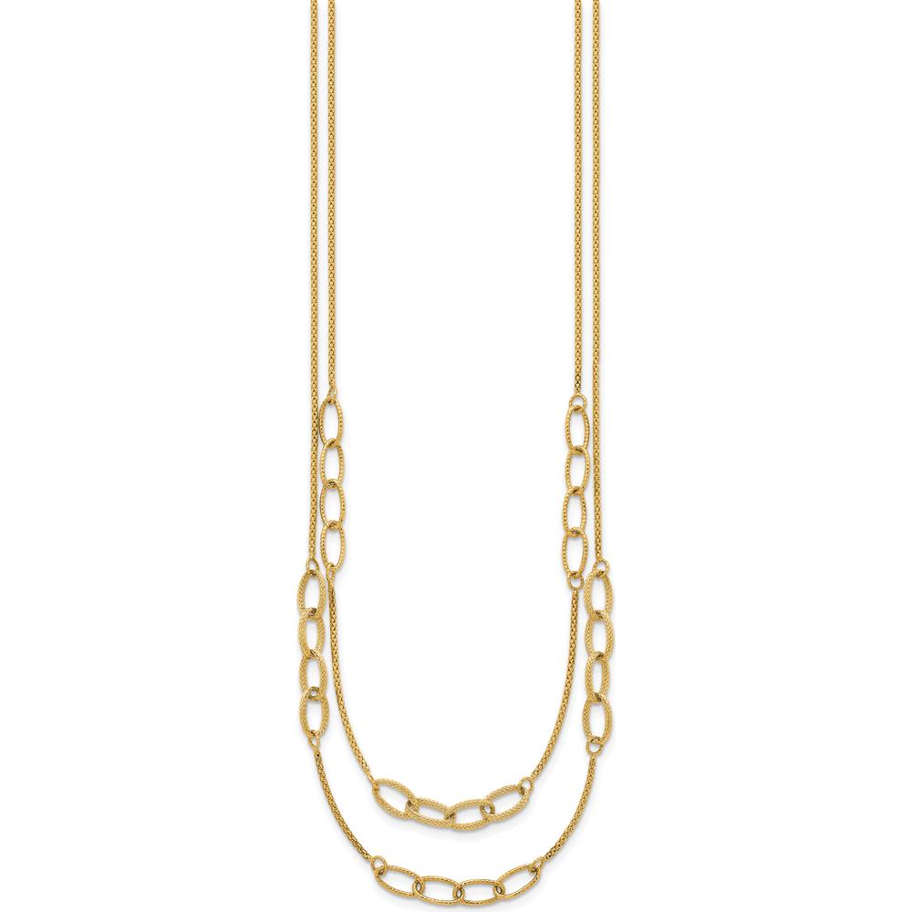 14K Yellow Gold Polished and Textured Woven Double Strand Oval Links Necklace - 17.5" by 0