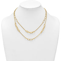 14K Yellow Gold Polished and Textured Woven Double Strand Oval Links Necklace - 17.5" by 0